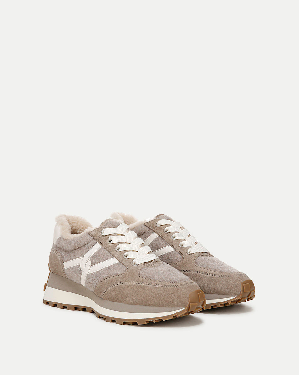 Valentina Shearling Sneaker in Cobblestone