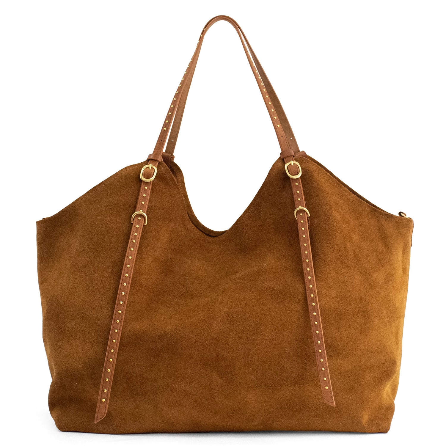 Sioux Tote - Cognac Suede w/ Brass Art