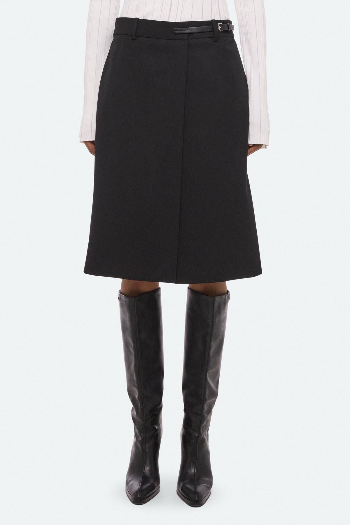 Wardrobe Belted Skirt in black wool gabardine by Helmut Lang - Panache luxury womenswear boutique Sun Valley Park City - 3