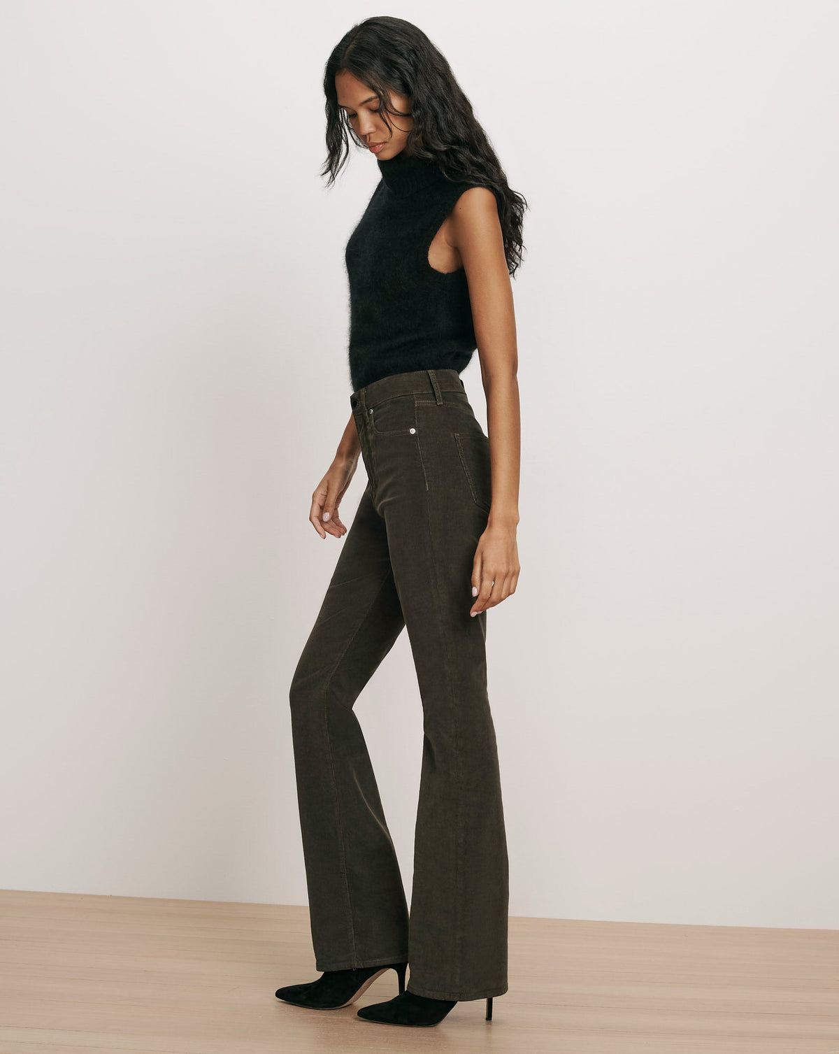 Veronica Beard Cameron Mid Rise Bootcut Cord in Loden side view