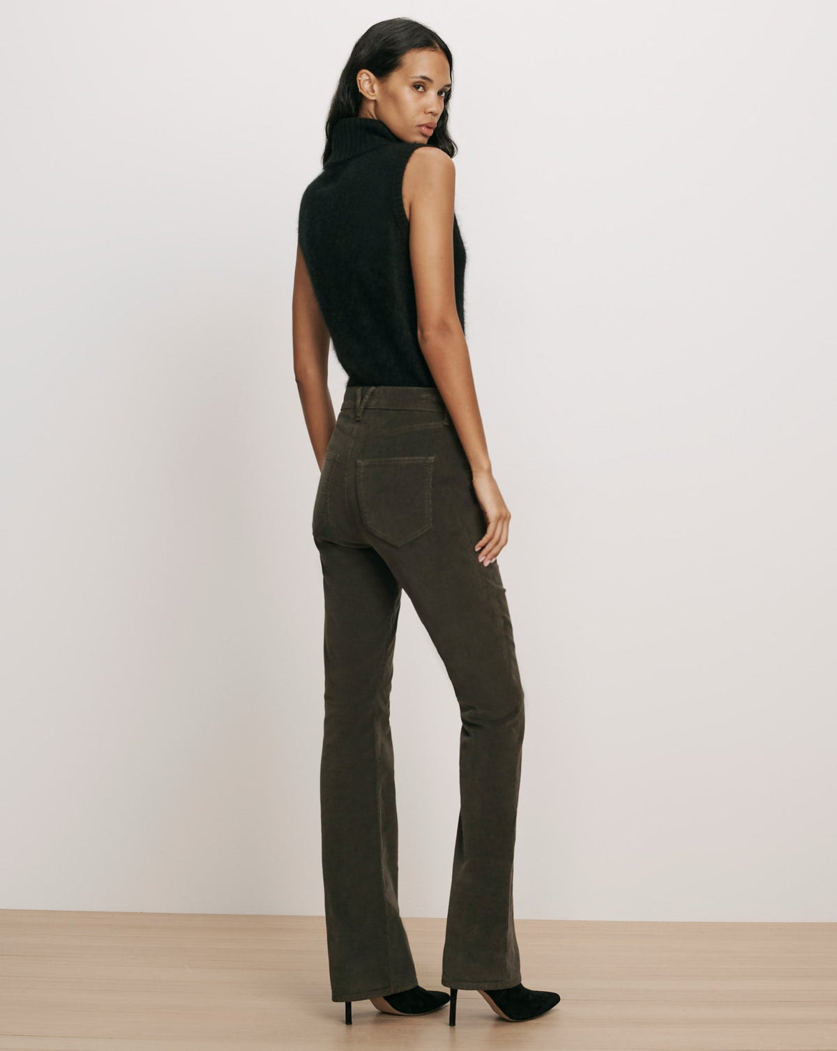 Veronica Beard Cameron Mid Rise Bootcut Cord in Loden back view