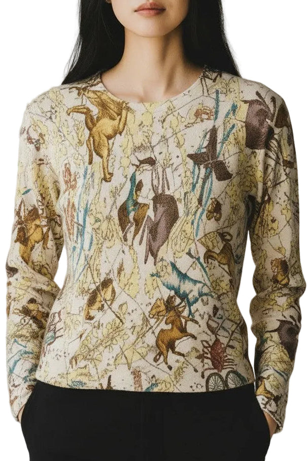 Cashmere Silk Printed Crewneck