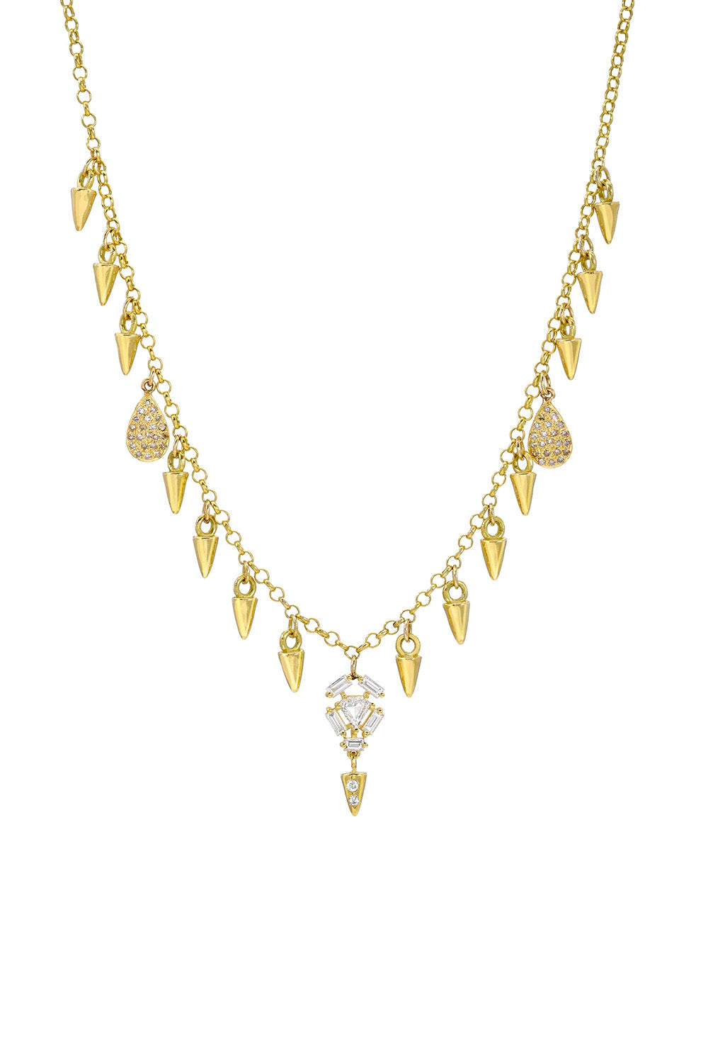 Champagne Pear Shield Cluster Necklace