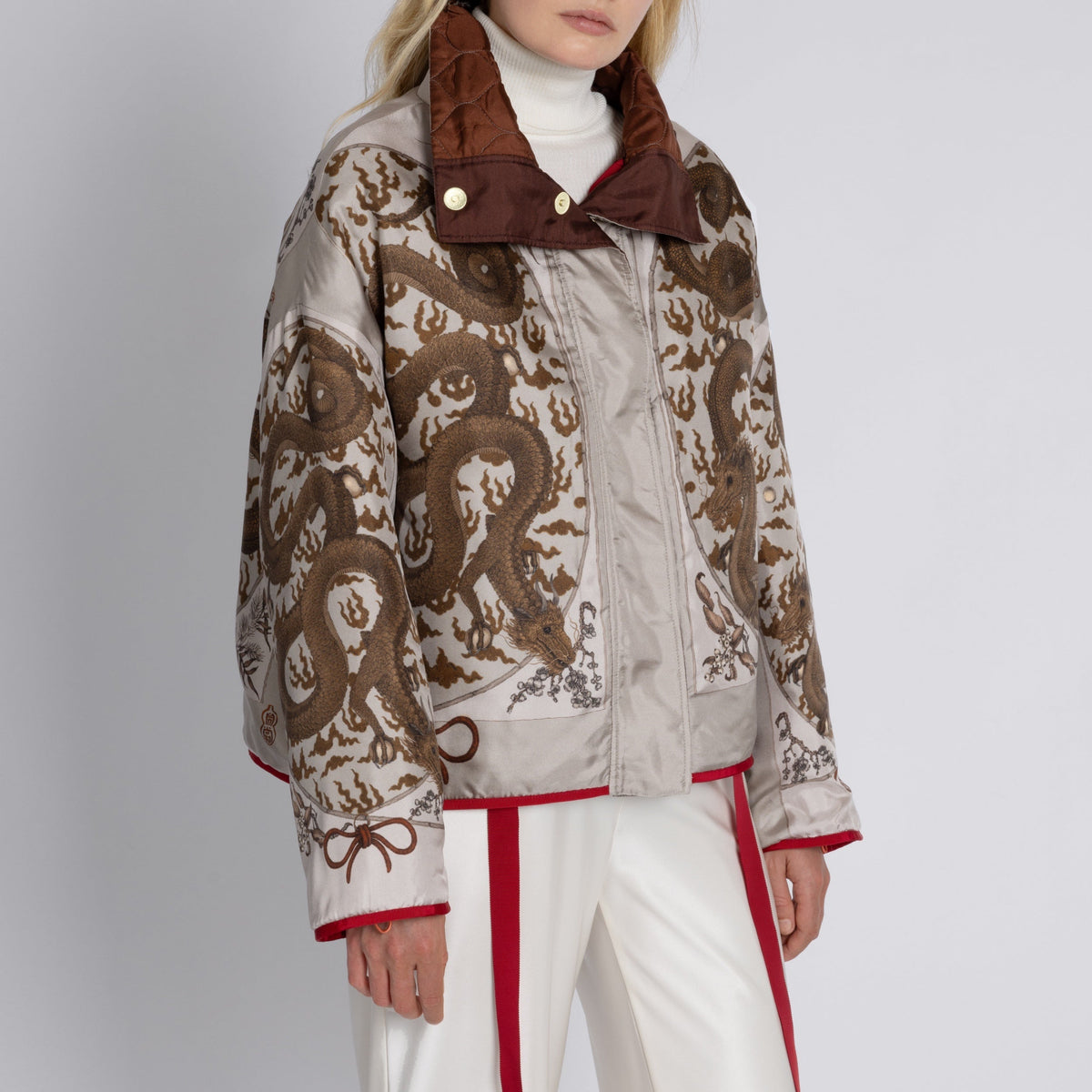 Chasing The Pearl Silk Ribbon Reversible Quilted Jacket - vendor photo - silk side front