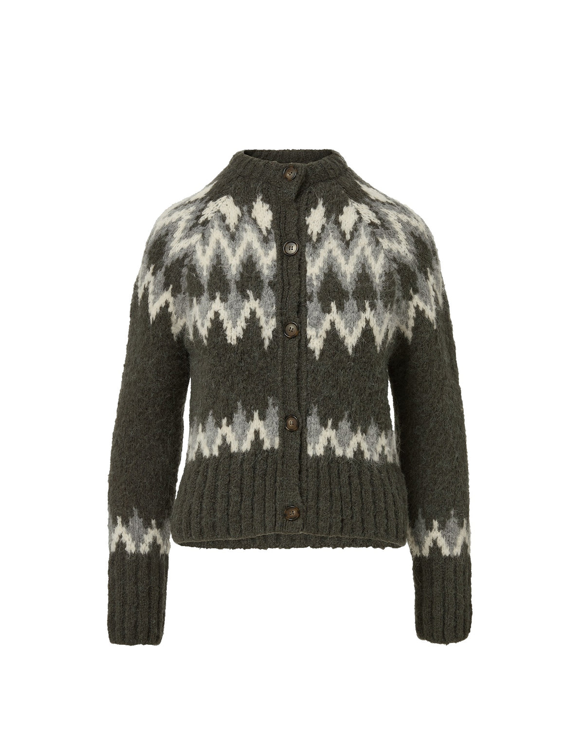 Veronica Beard Christina Fairisle Cardigan in Green Shadow Multi flat lay