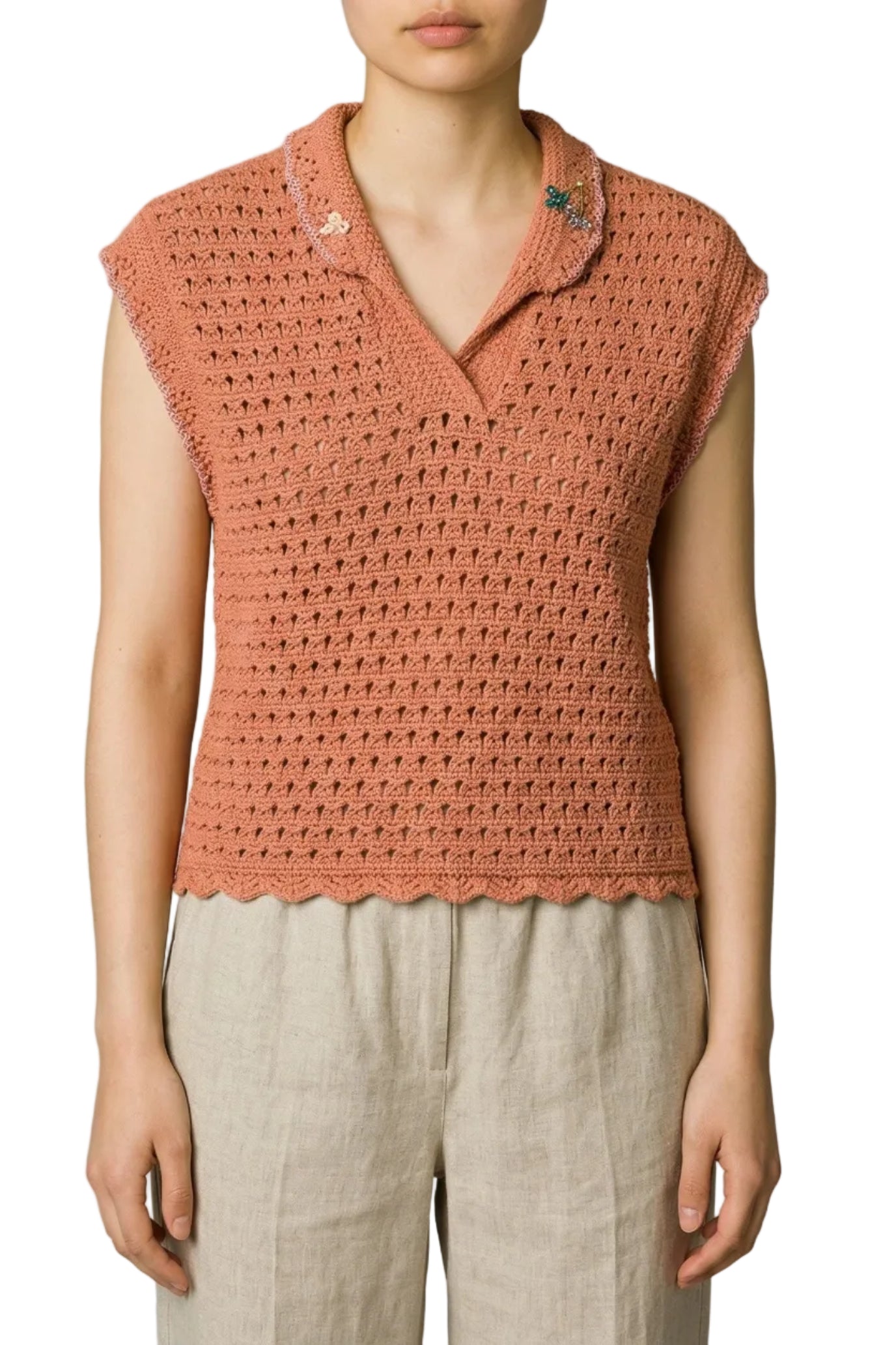 Cotton Embroidered Polo Top