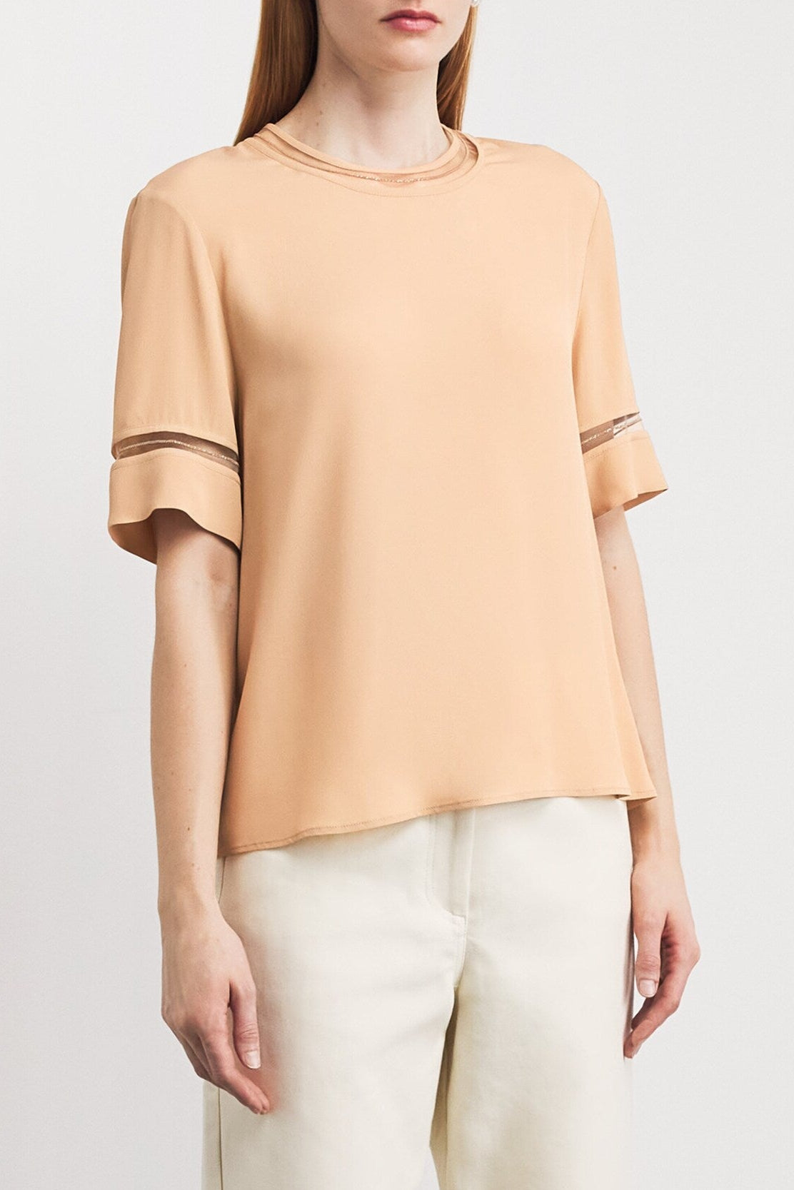 Crepe Crew Top with Tulle