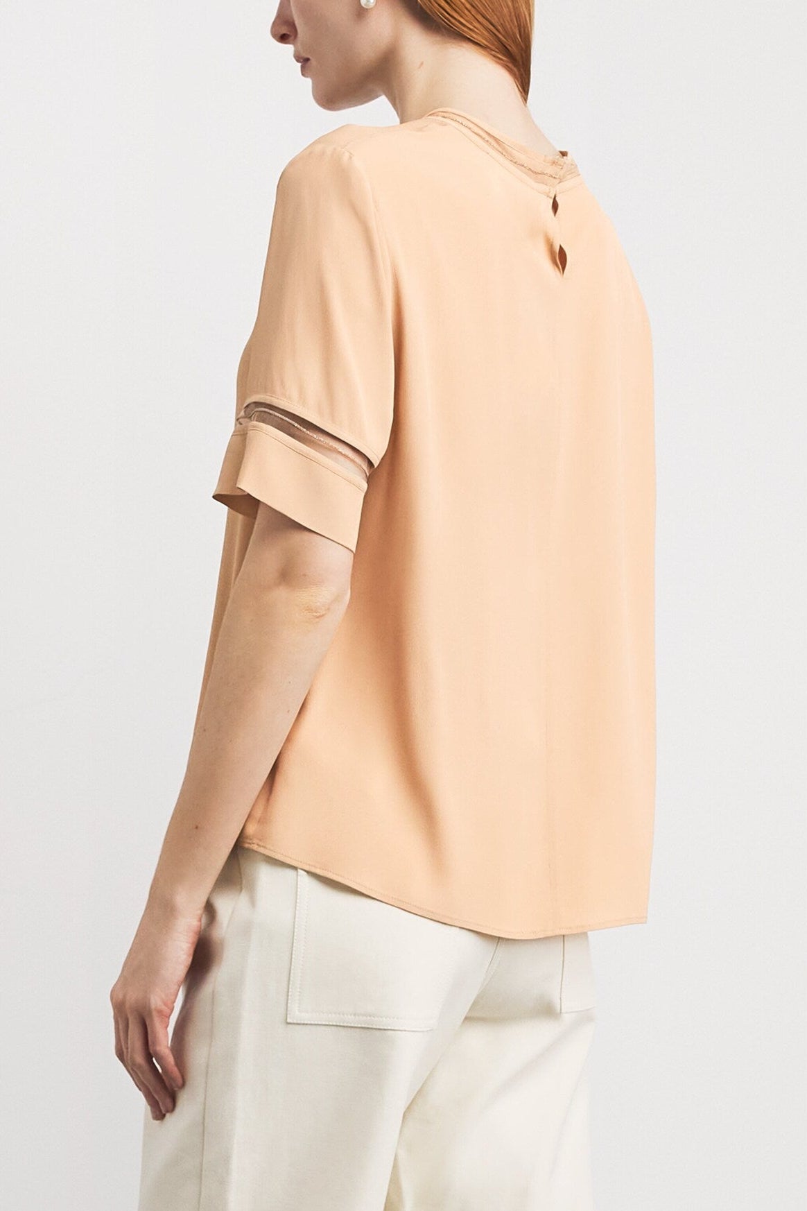 Crepe Crew Top with Tulle