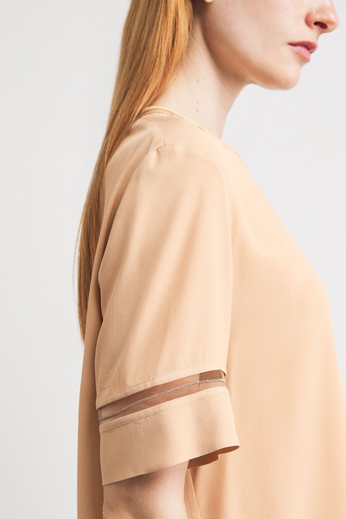 Crepe Crew Top with Tulle
