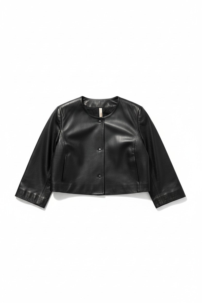 Cropped Bracelet Sleeve Leather Jacket