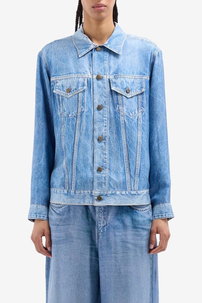 Denim Printed Silk Jacket