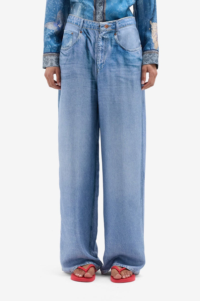 Denim Printed Silk Pant