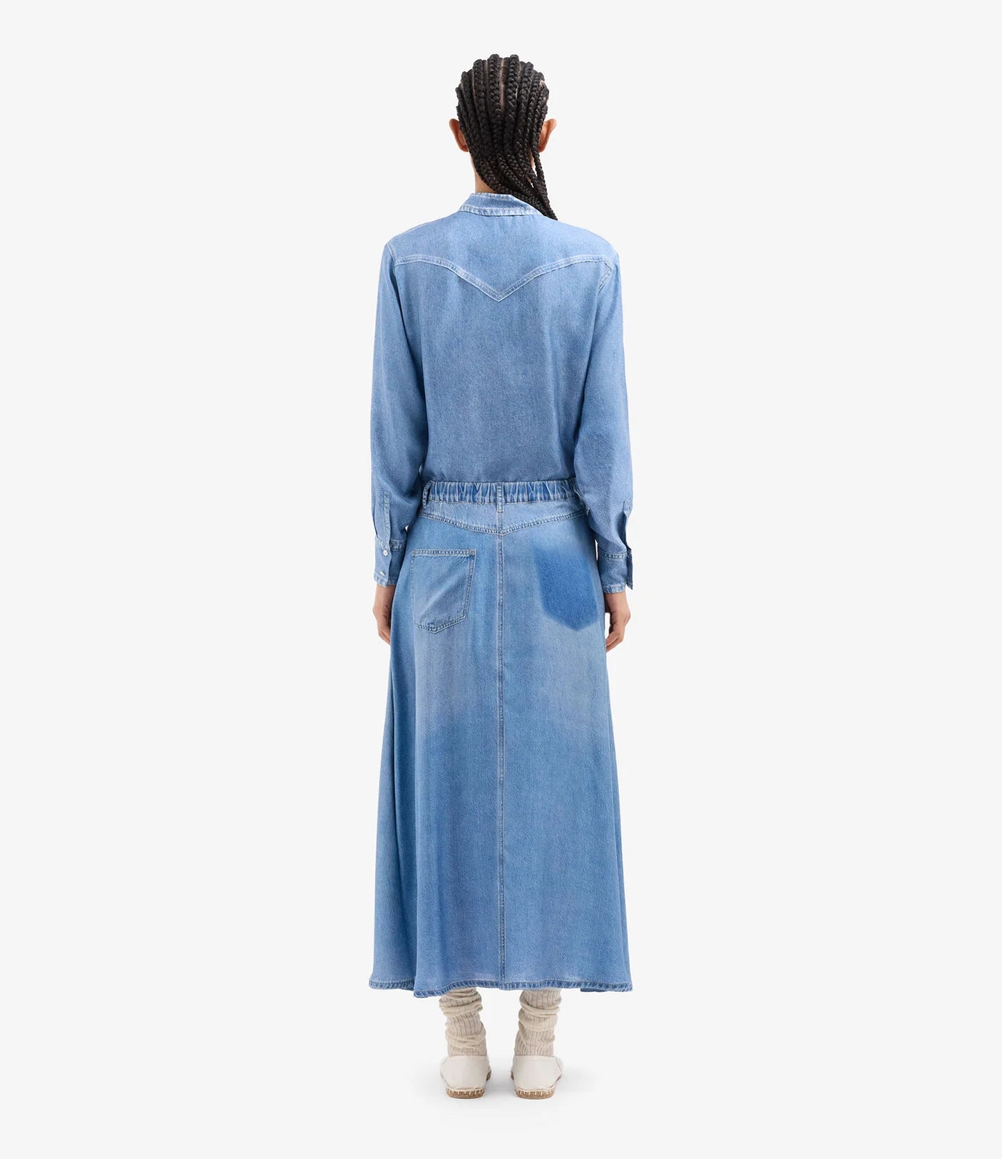 Denim Printed Silk Skirt