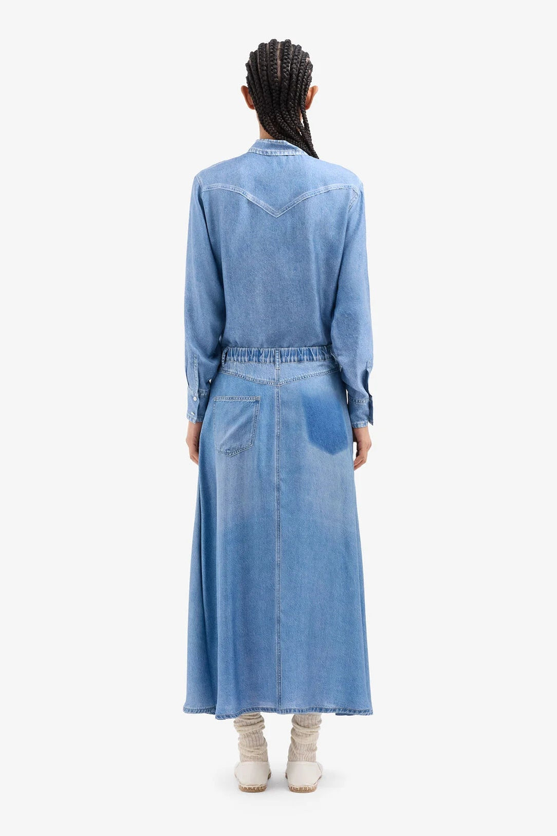 Denim Printed Silk Skirt