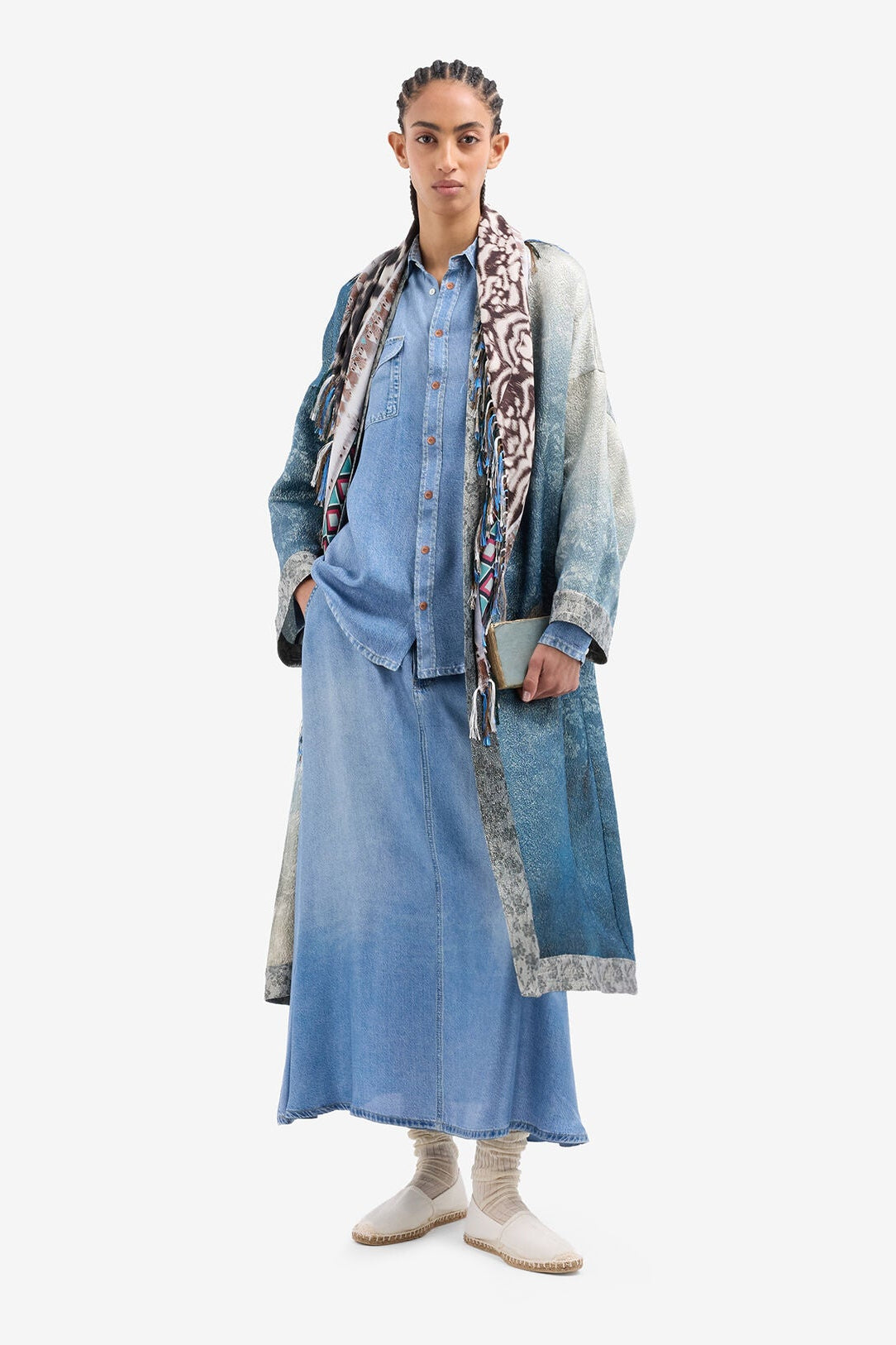 Denim Printed Silk Skirt