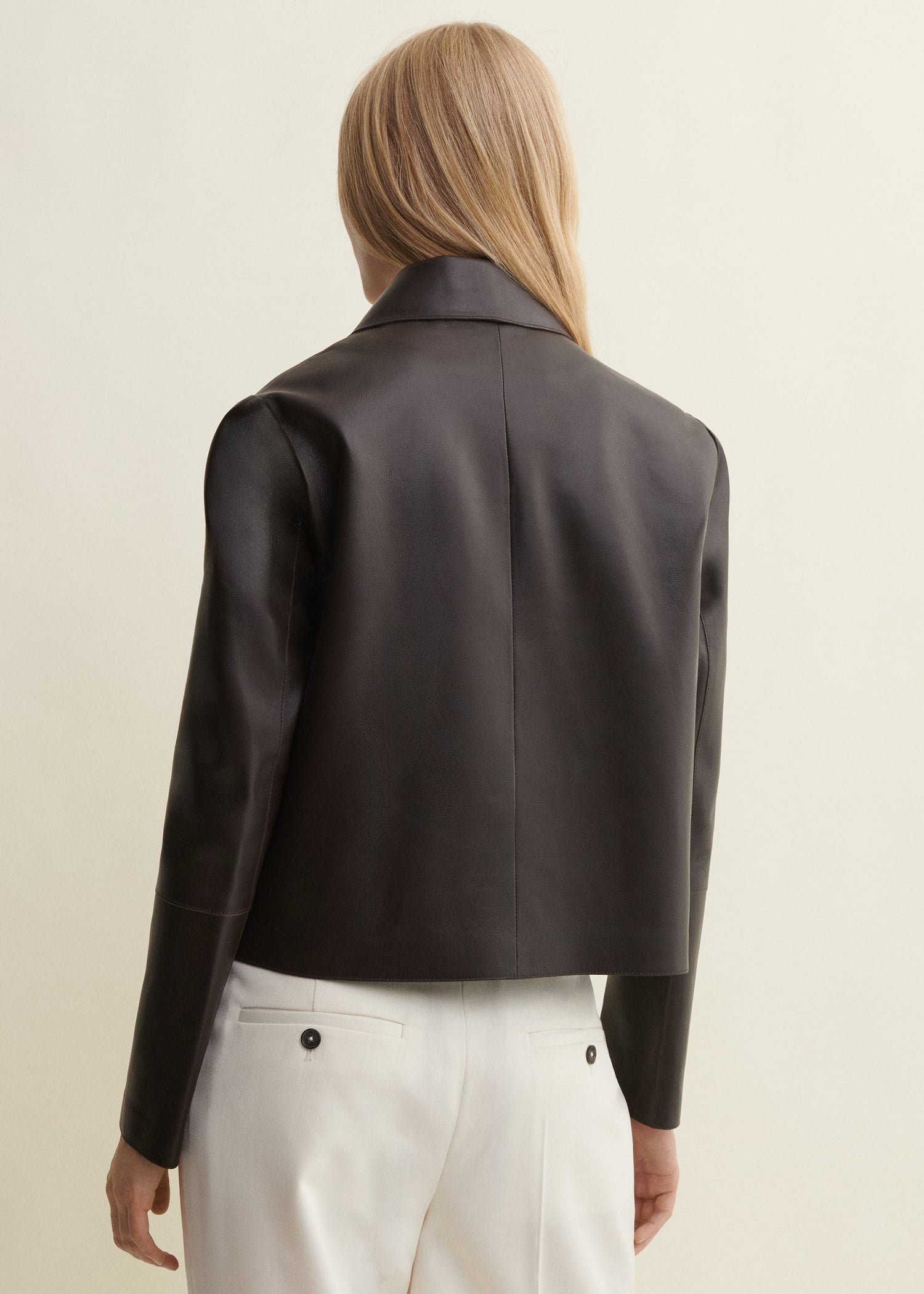 Emy Lamb Butter leather jacket, Coffee Bean - back view on model