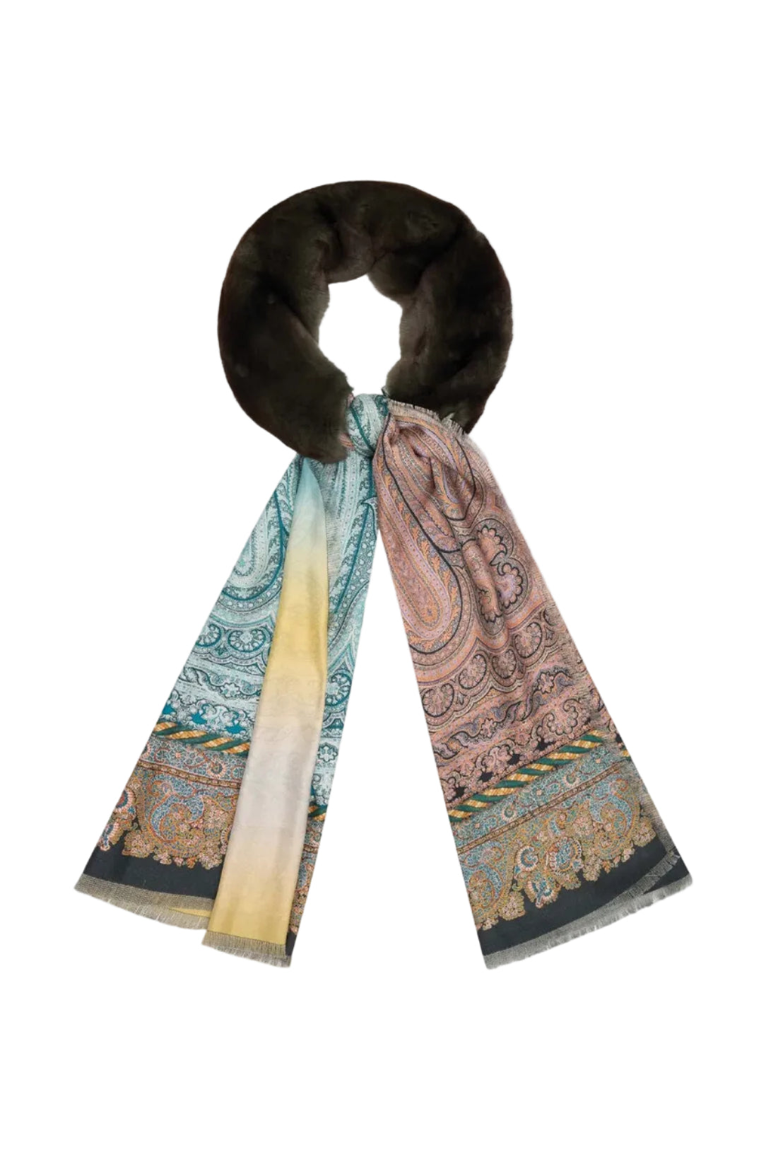 Fanory Silk Scarf with Faux Fur 65x190