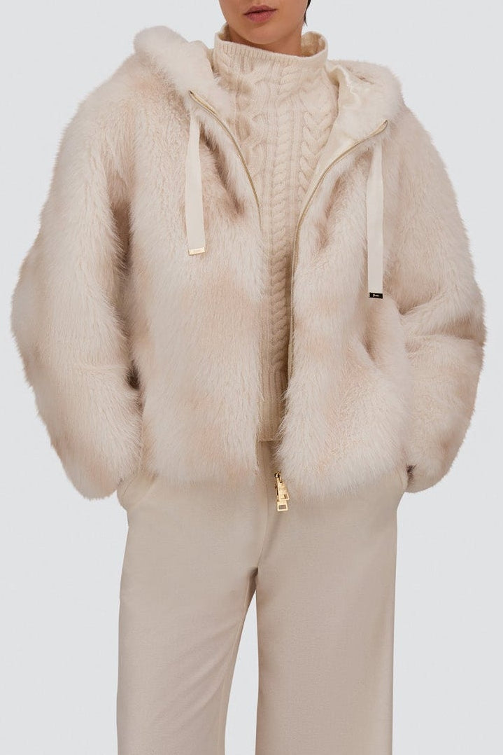 Herno GI000422D Open White faux fur hooded jacket - model front
