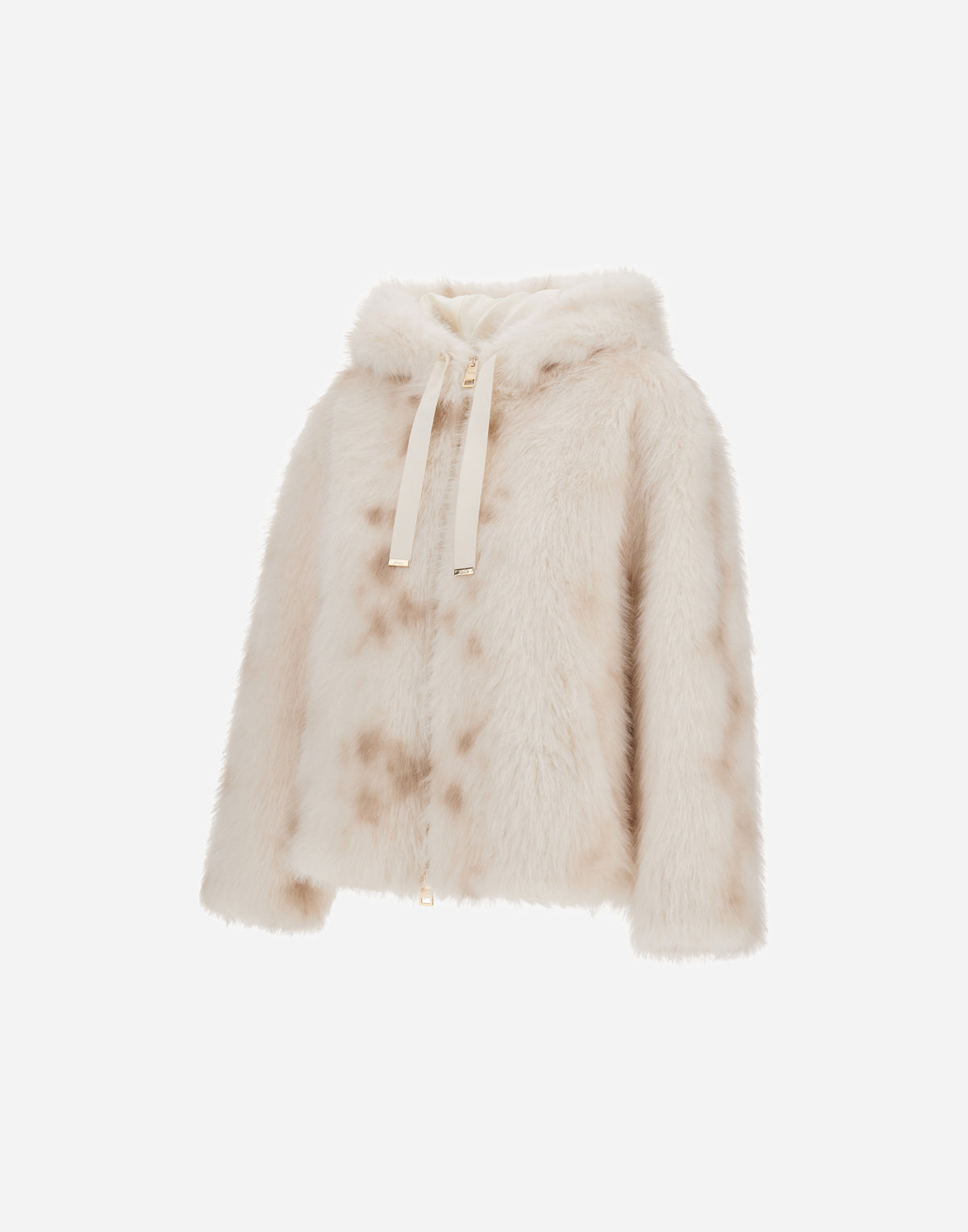 Herno GI000422D Open White faux fur hooded jacket - ghost alt