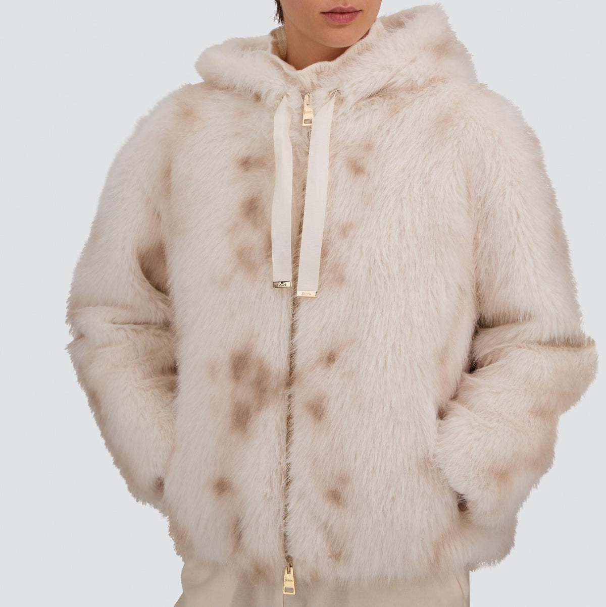 Herno GI000422D Open White faux fur hooded jacket - main cropped shot