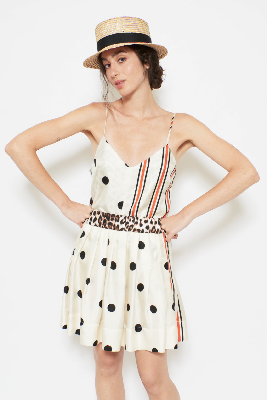 FRAGOLA Women’s Dress | Mix Pois Grosso Noir Ecru