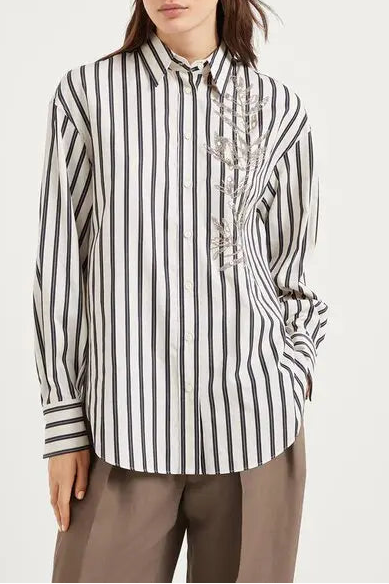 Glistening Herbarium Embroidery Poplin Shirt