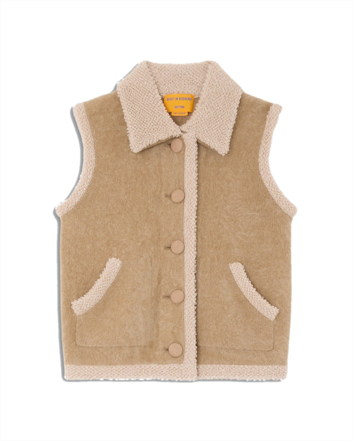 Guest In Residence Grizzly Wrangler Vest in Camel flat lay