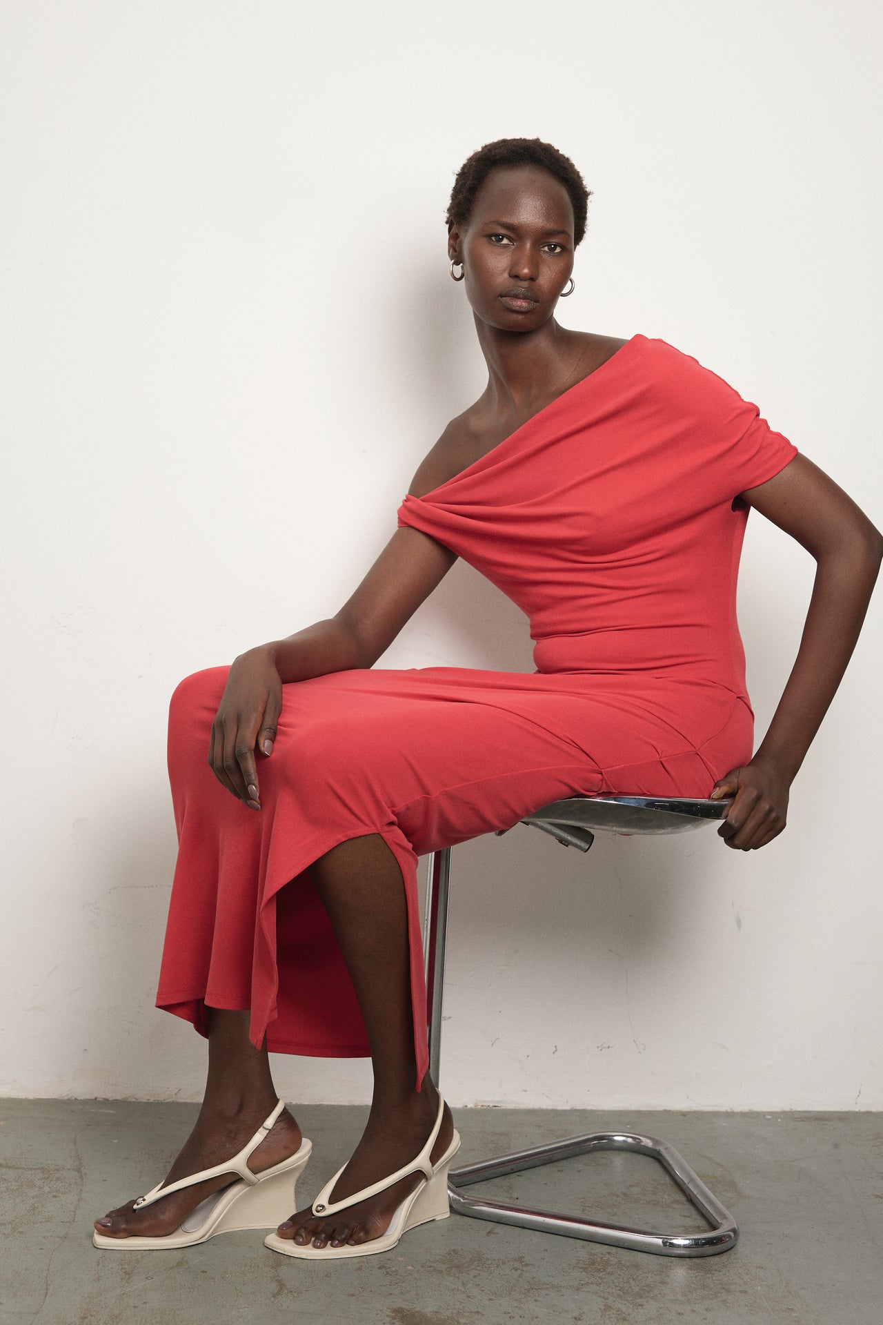 Elemental Ida One-Shoulder Black Cupro Rib Dress