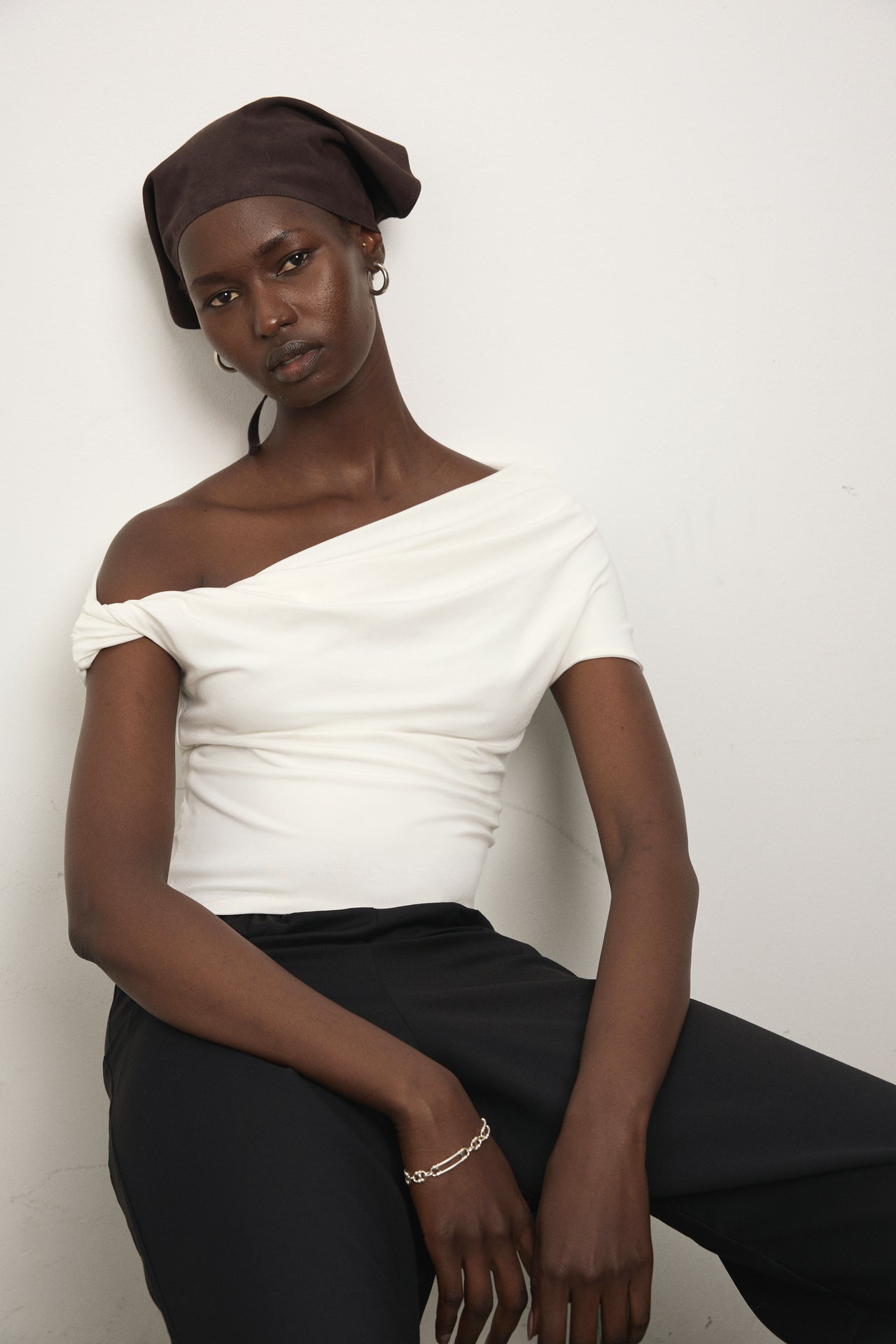 Ida Top One-Shoulder Fitted Cupro Rib Top | Ivory
