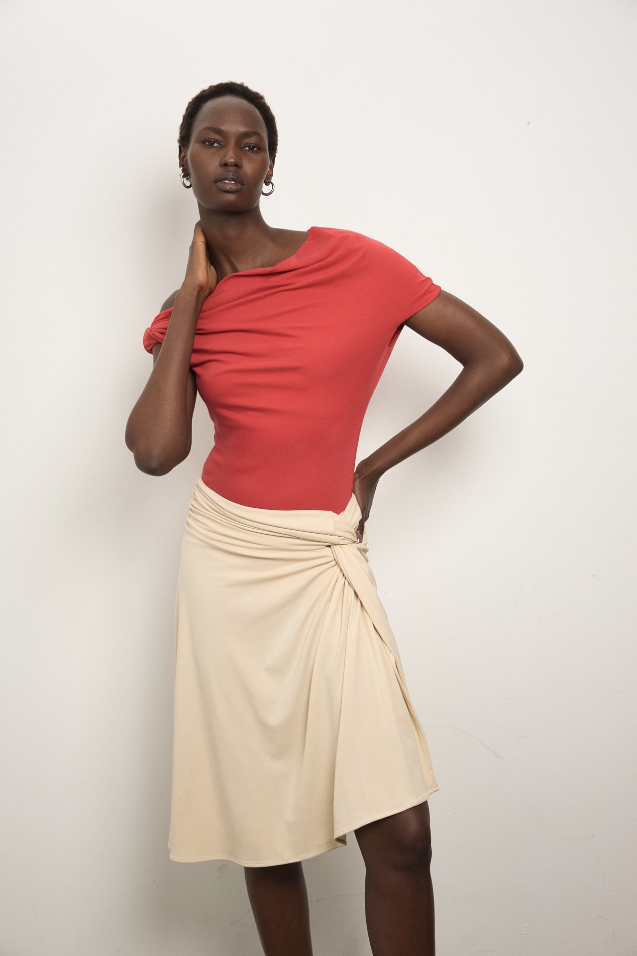 Ida Top One-Shoulder Fitted Cupro Rib Top | Ivory