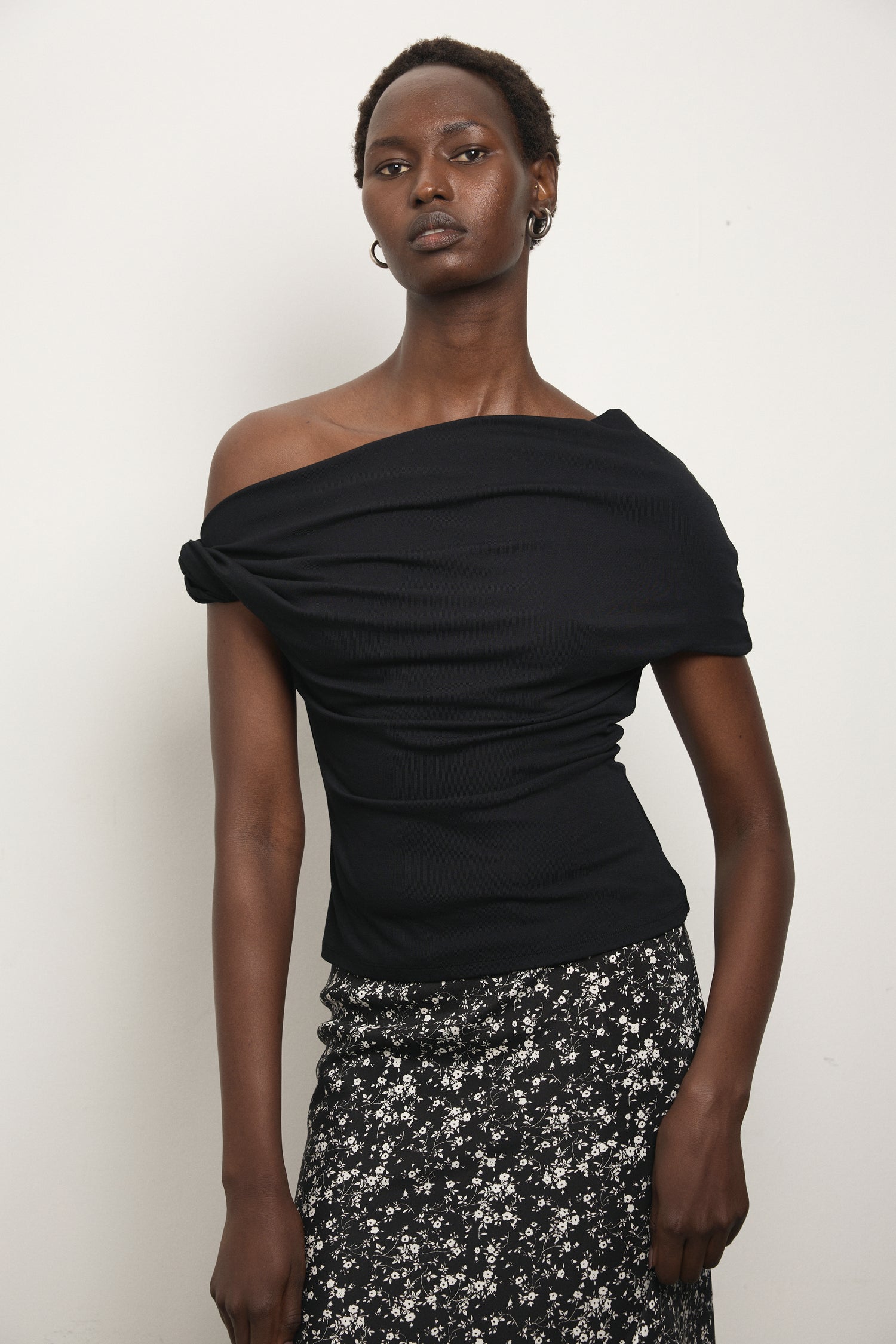 Ida Top One-Shoulder Fitted Cupro Rib Top | Ivory