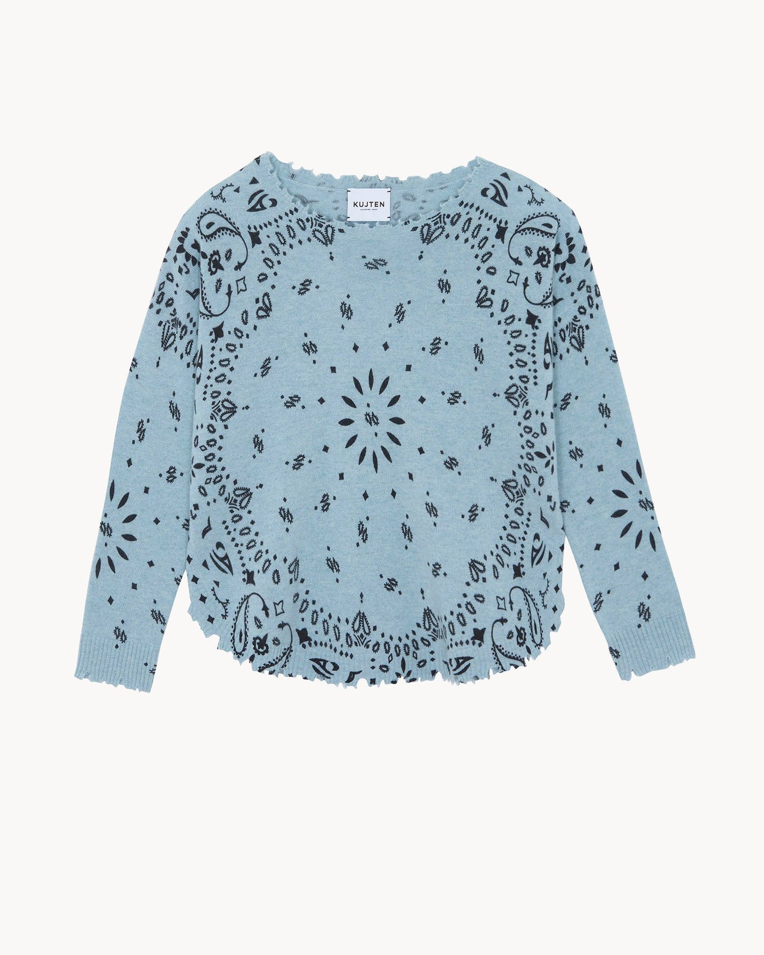 Kujten Mela Bandana cashmere sweater, blue colorway - packshot
