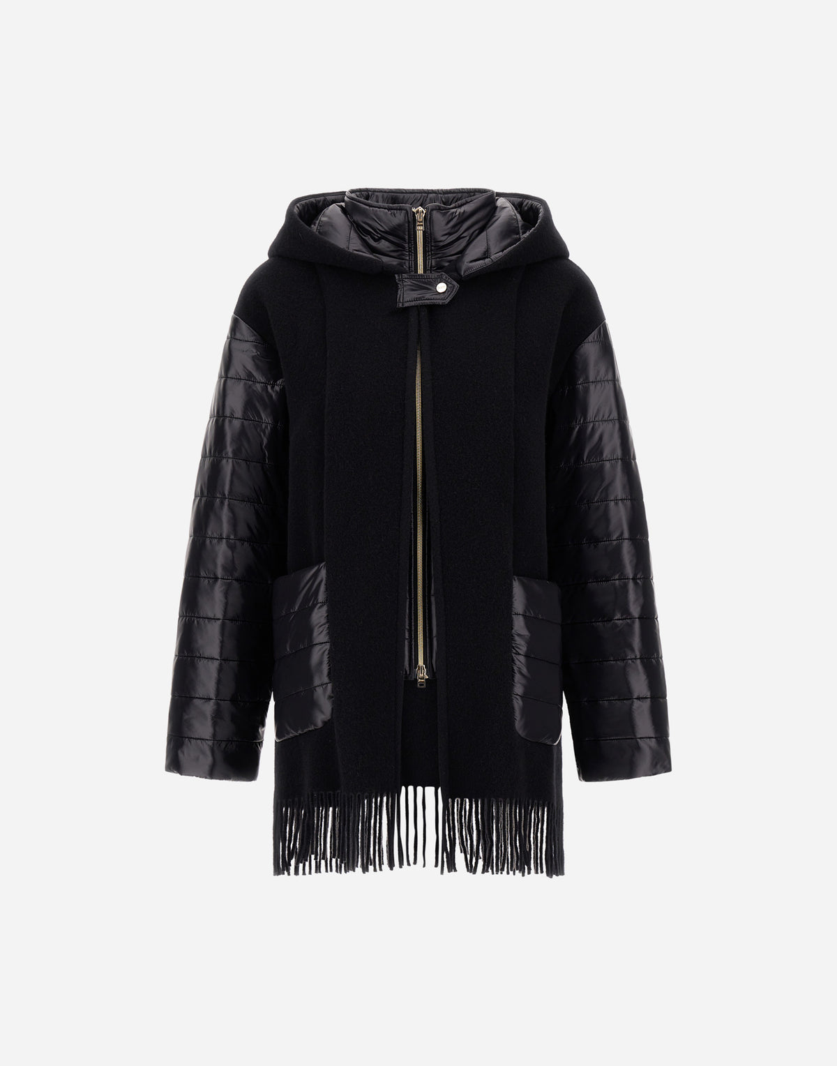 Herno GC000625D Black hooded coat - ghost front