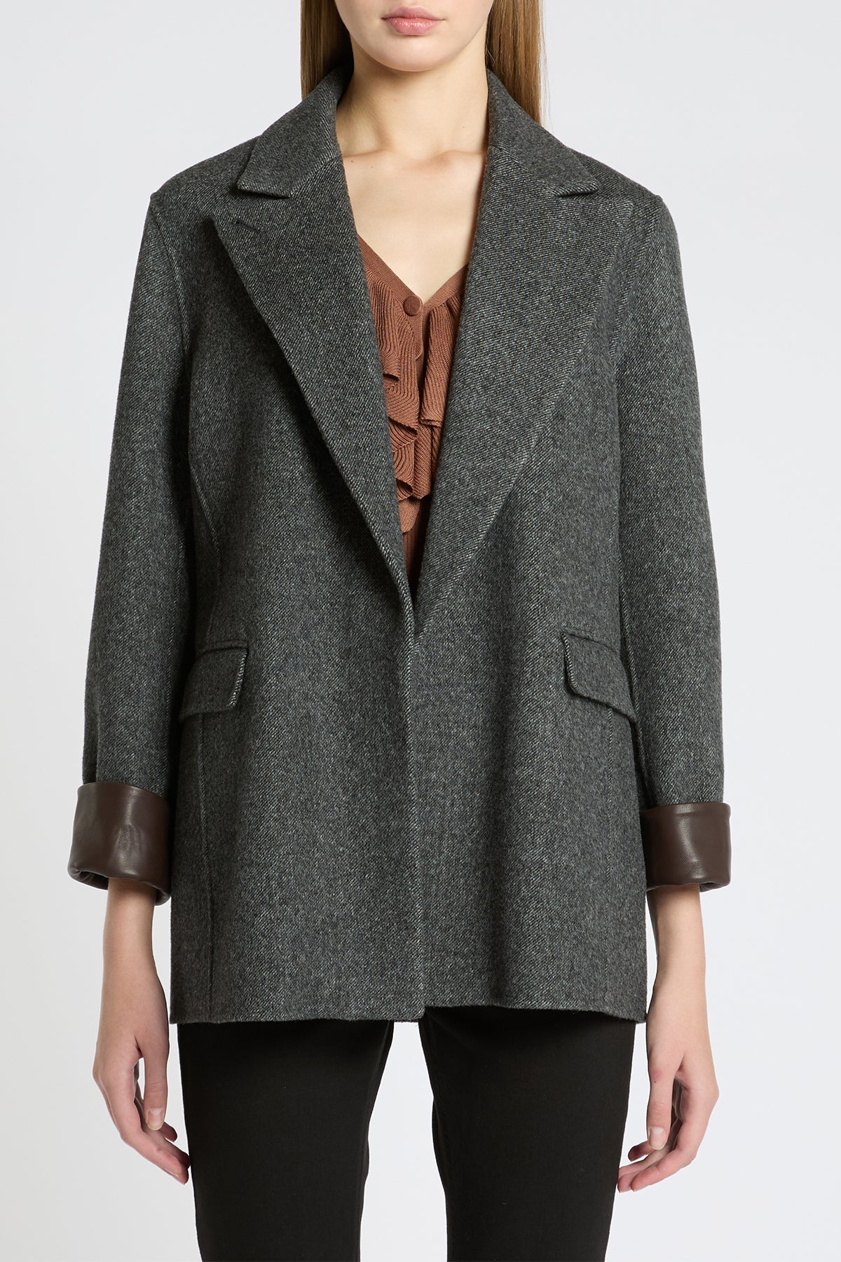 Leather Trim Blazer