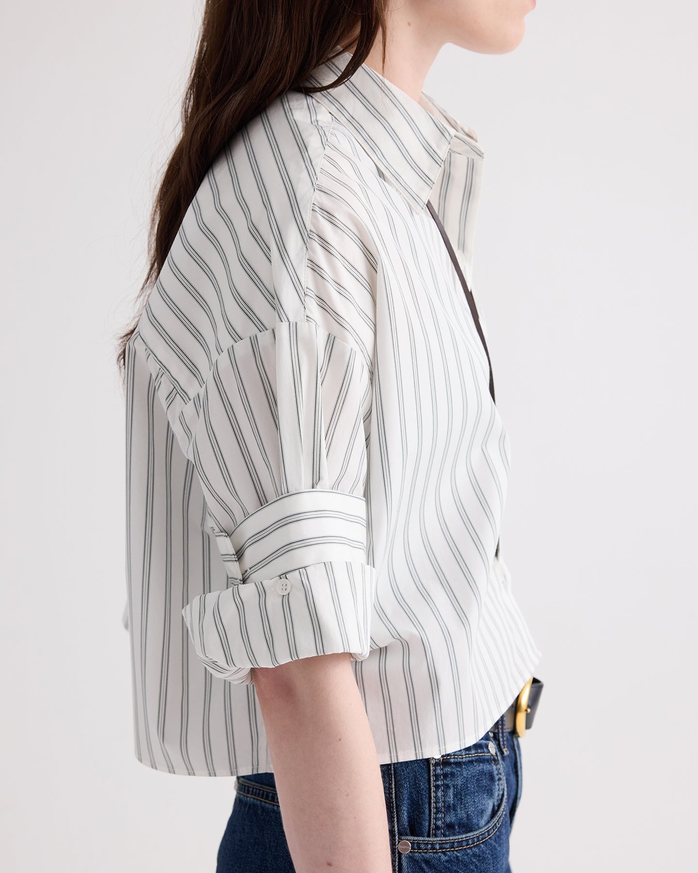 TWP Next Ex Shirt in Mixed Hairline Stripe, White / Green