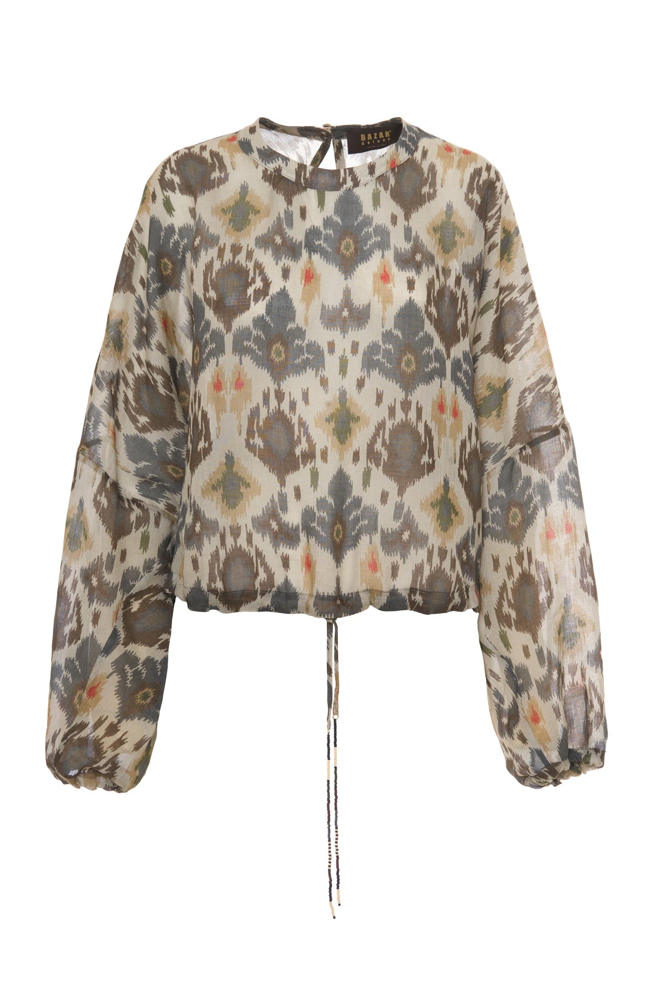 PRINTED RAMIE OVER SHIRT WITH BEADED CORD