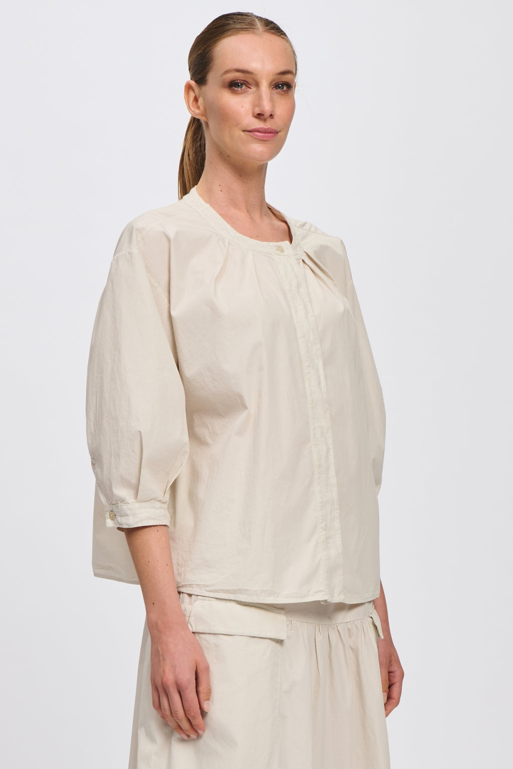 Oversized Cotton Shirt With Front Pleats