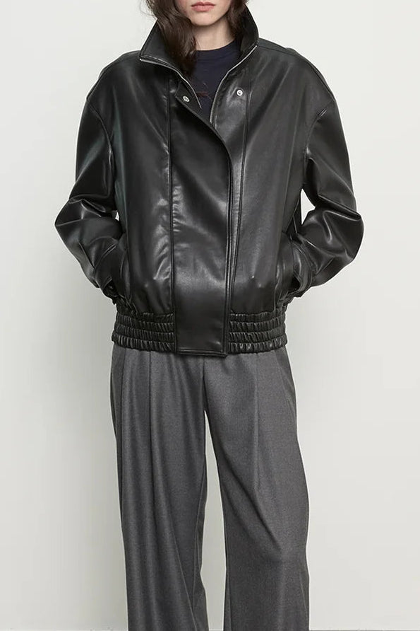 Oversized Leather Bomber Jacket