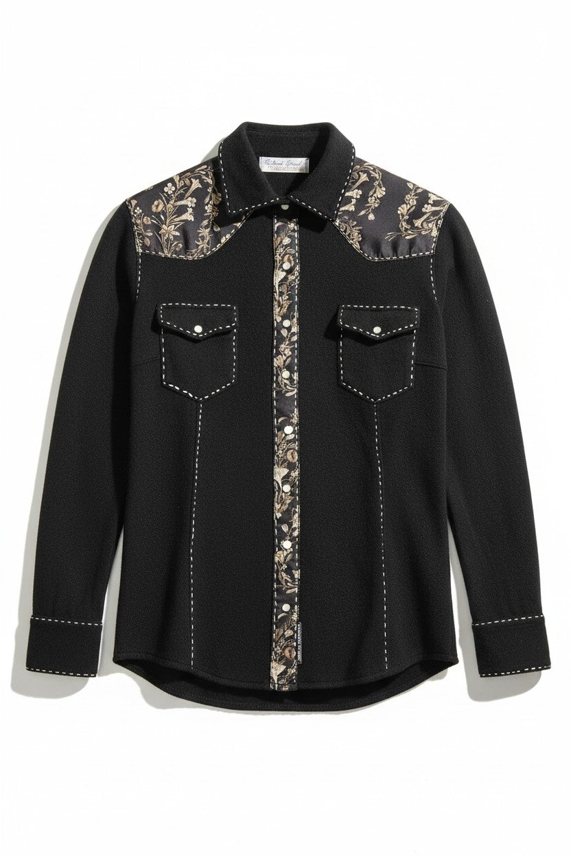 Overstitched Satin and Cashmere Snap Shirt