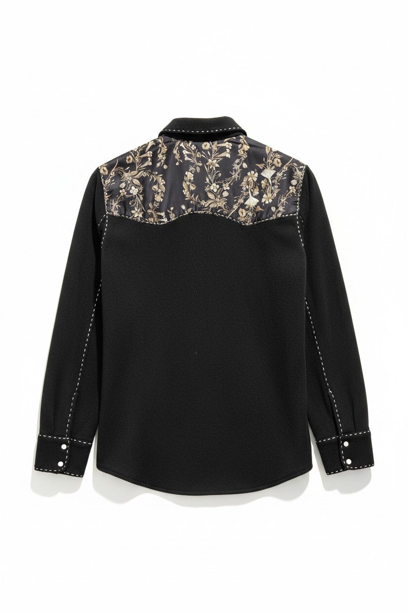 Overstitched Satin and Cashmere Snap Shirt