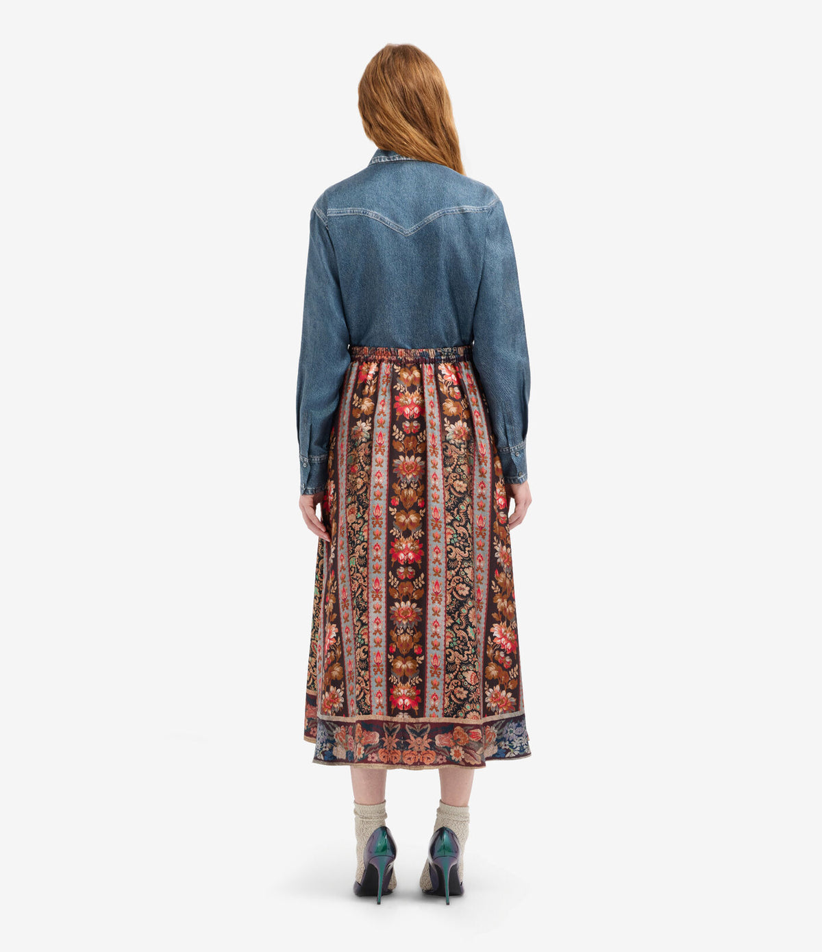 Printed A-Line Silk Skirt