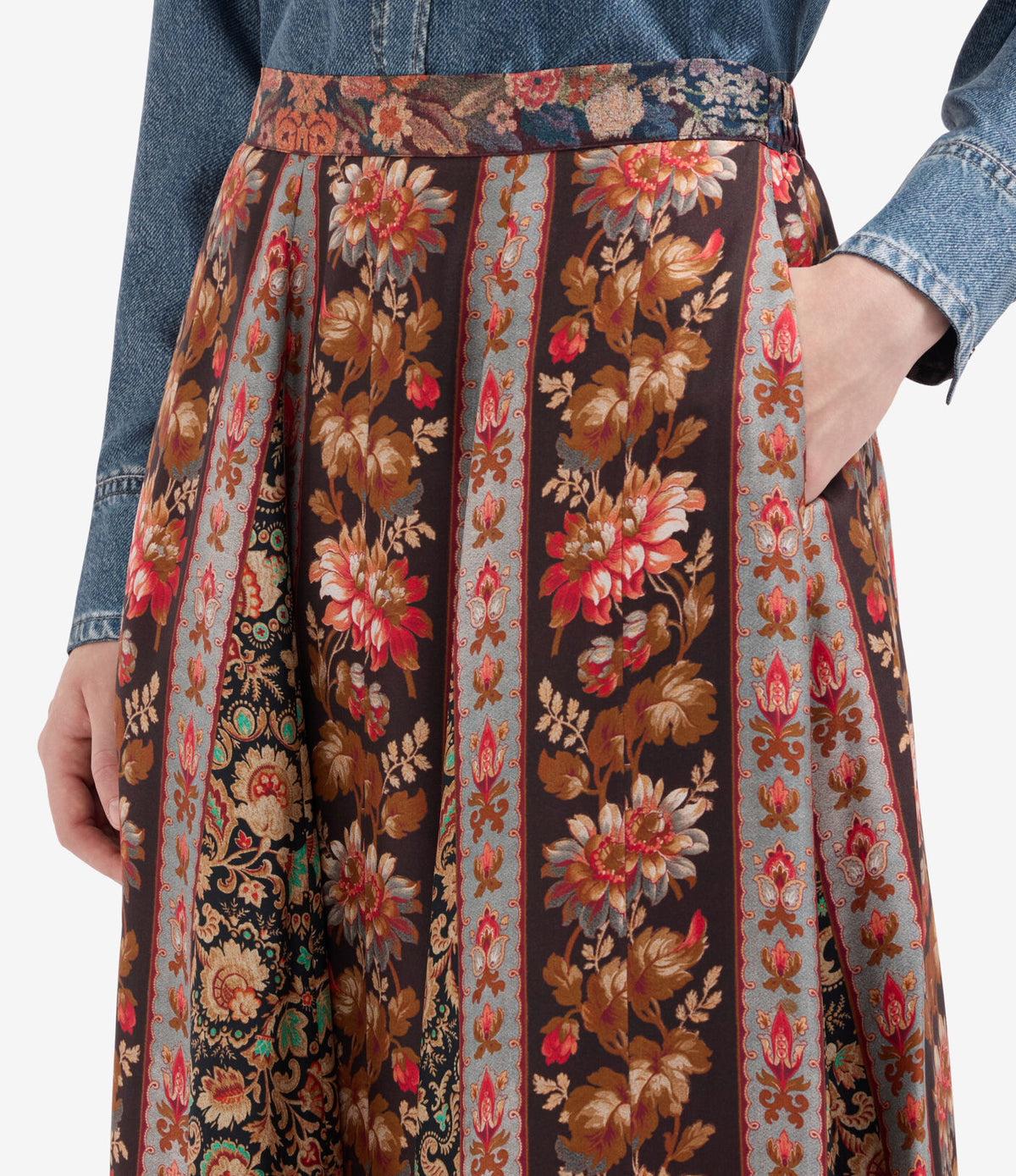 Printed A-Line Silk Skirt