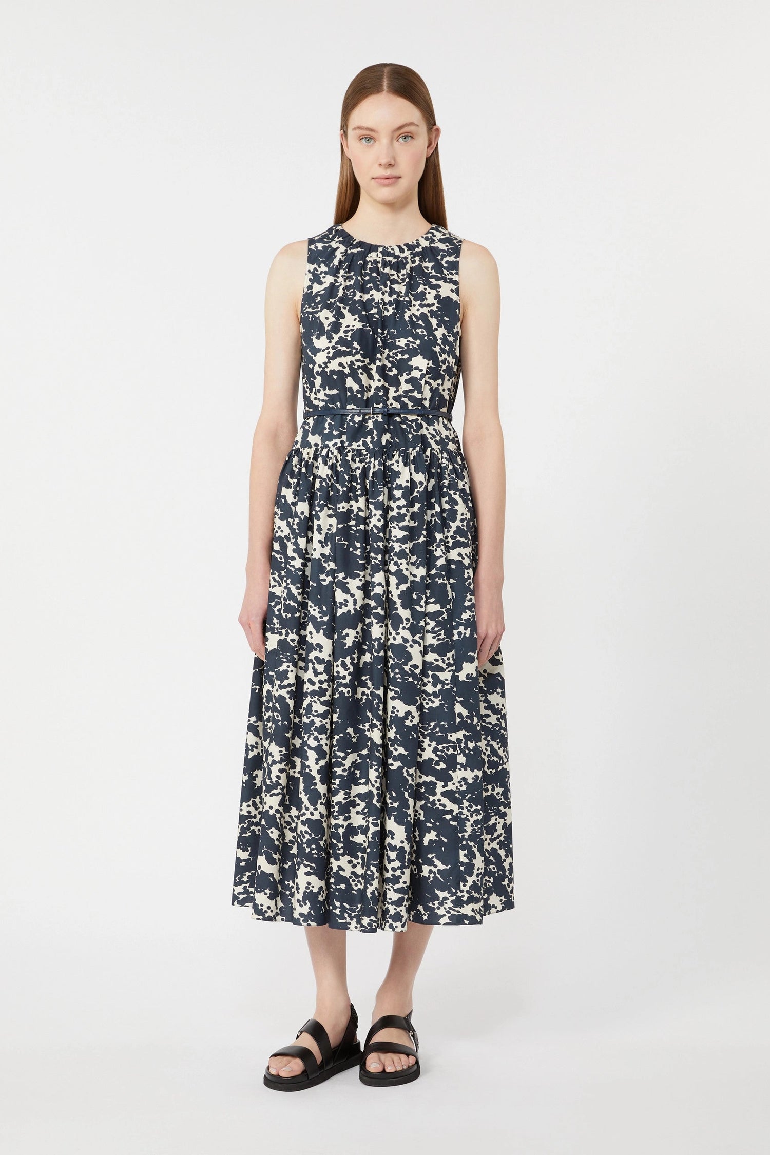 Printed cotton dress with belt