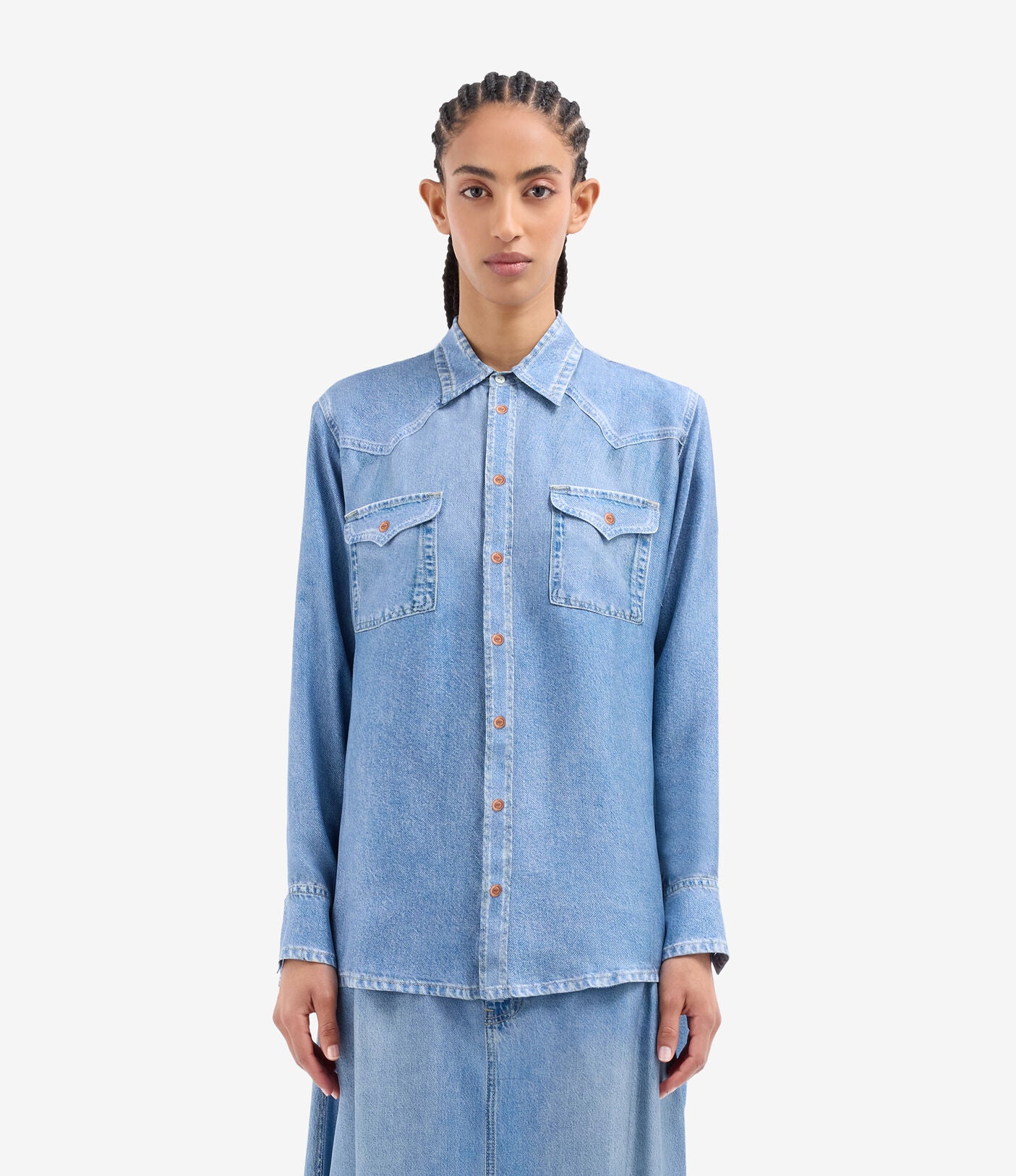 Printed Denim Silk Shirt