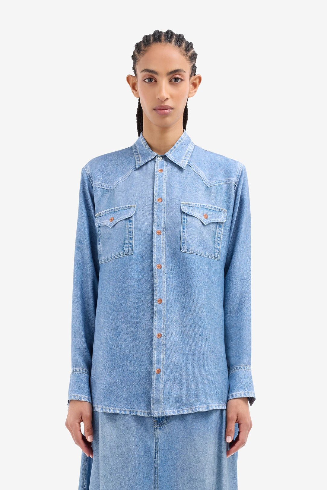 Printed Denim Silk Shirt