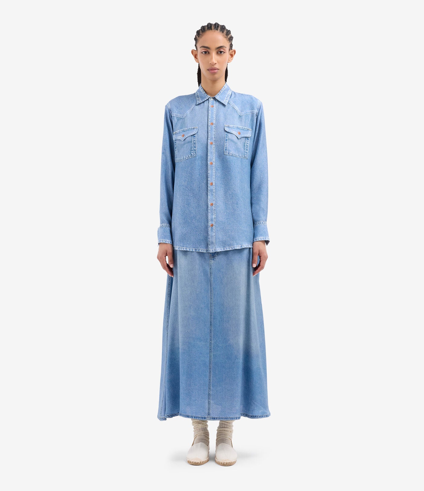Printed Denim Silk Shirt