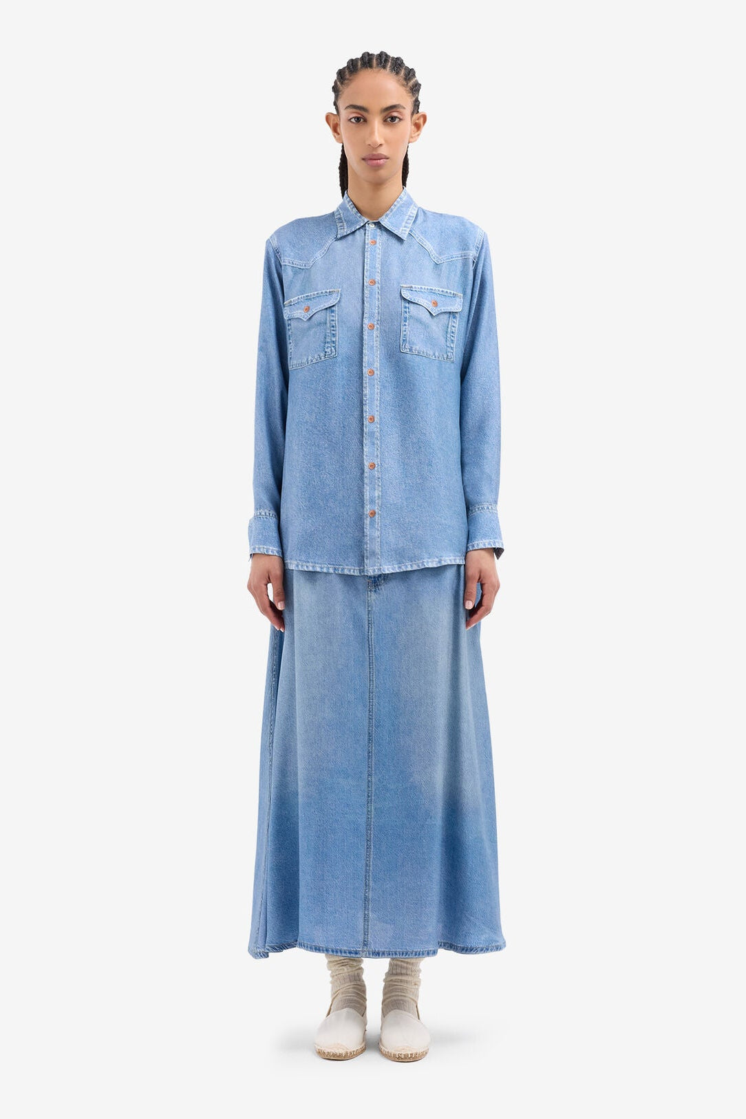 Printed Denim Silk Shirt