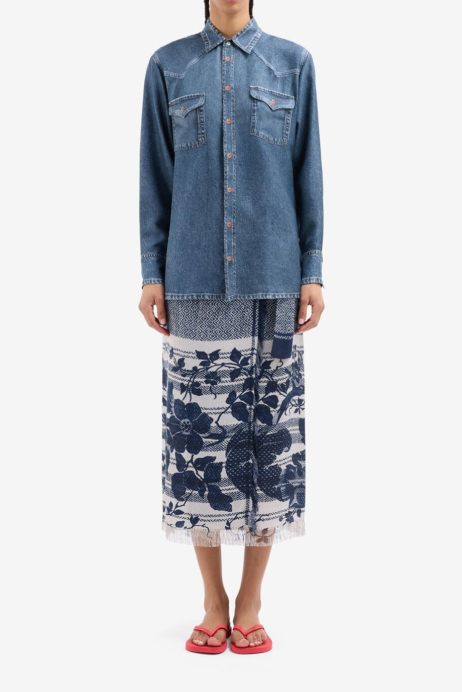 Printed Denim Silk Shirt