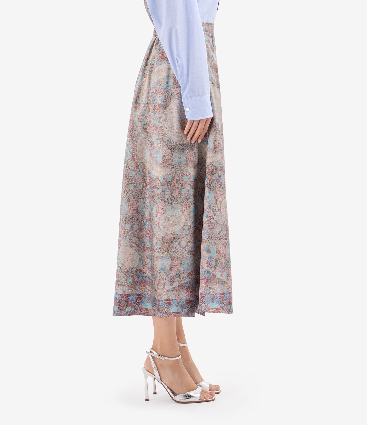 Printed Silk Midi Skirt
