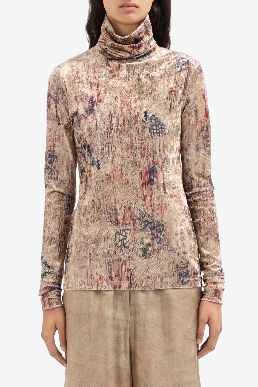 Printed Velvet Turtleneck